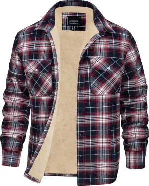 EKLENTSON Men's Flannel Shirt Jacket Thick Fleece Lined Jackets Plaid Sherpa Jacket Cotton Winter Jackets With 5 Pockets