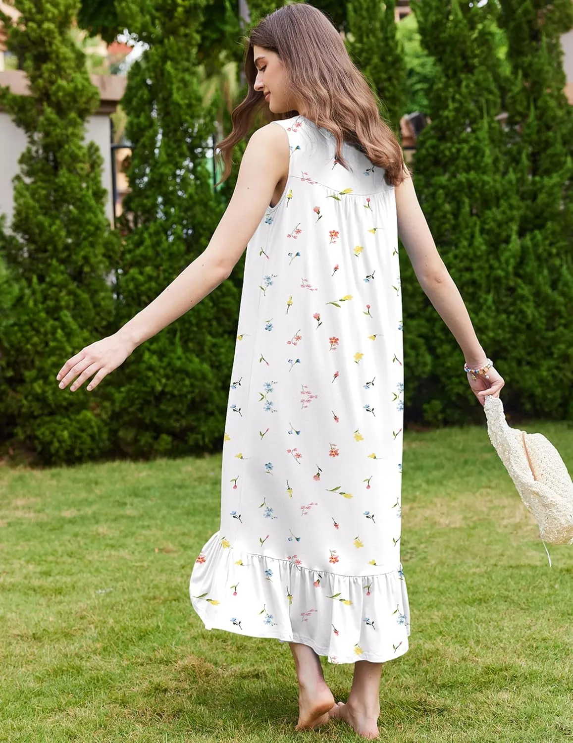 Ekouaer Nightgowns for Women Long Sleeveless Night Gown Victorian Nightdress Button Sleepshirt Soft Sleepwear S-XXXL