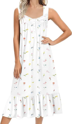 Ekouaer Nightgowns for Women Long Sleeveless Night Gown Victorian Nightdress Button Sleepshirt Soft Sleepwear S-XXXL