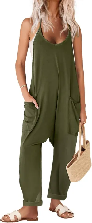 Ekouaer Womens Sleeveless Jumpsuit Loose Spaghetti Strap Baggy Overalls Jumpers Casual Long Pants Rompers with Pockets 2025