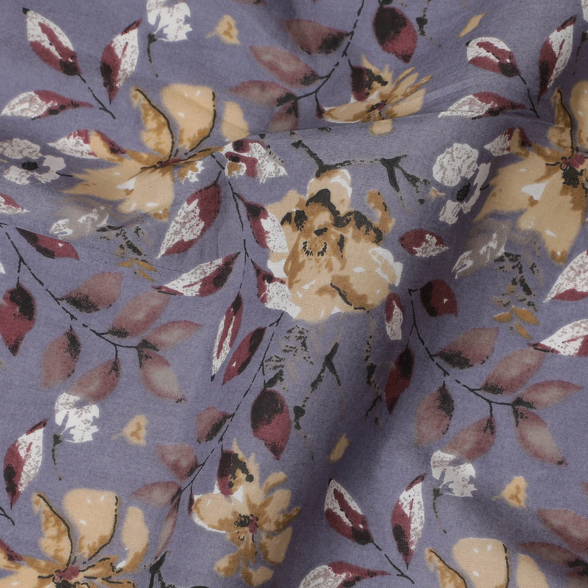 Elegant Lavender Floral Print Cotton Lawn Fabric - 110 cm Width-D19973