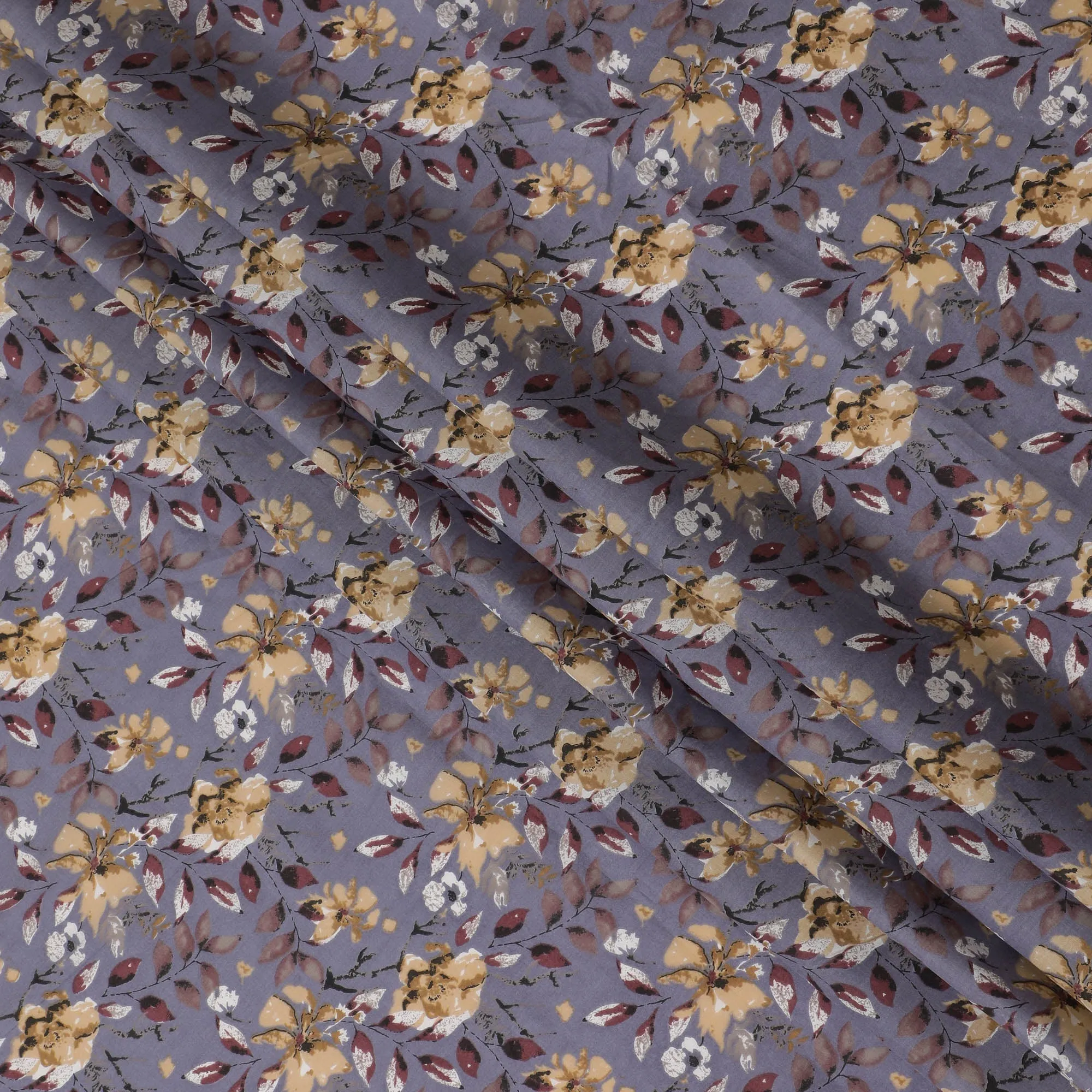 Elegant Lavender Floral Print Cotton Lawn Fabric - 110 cm Width-D19973
