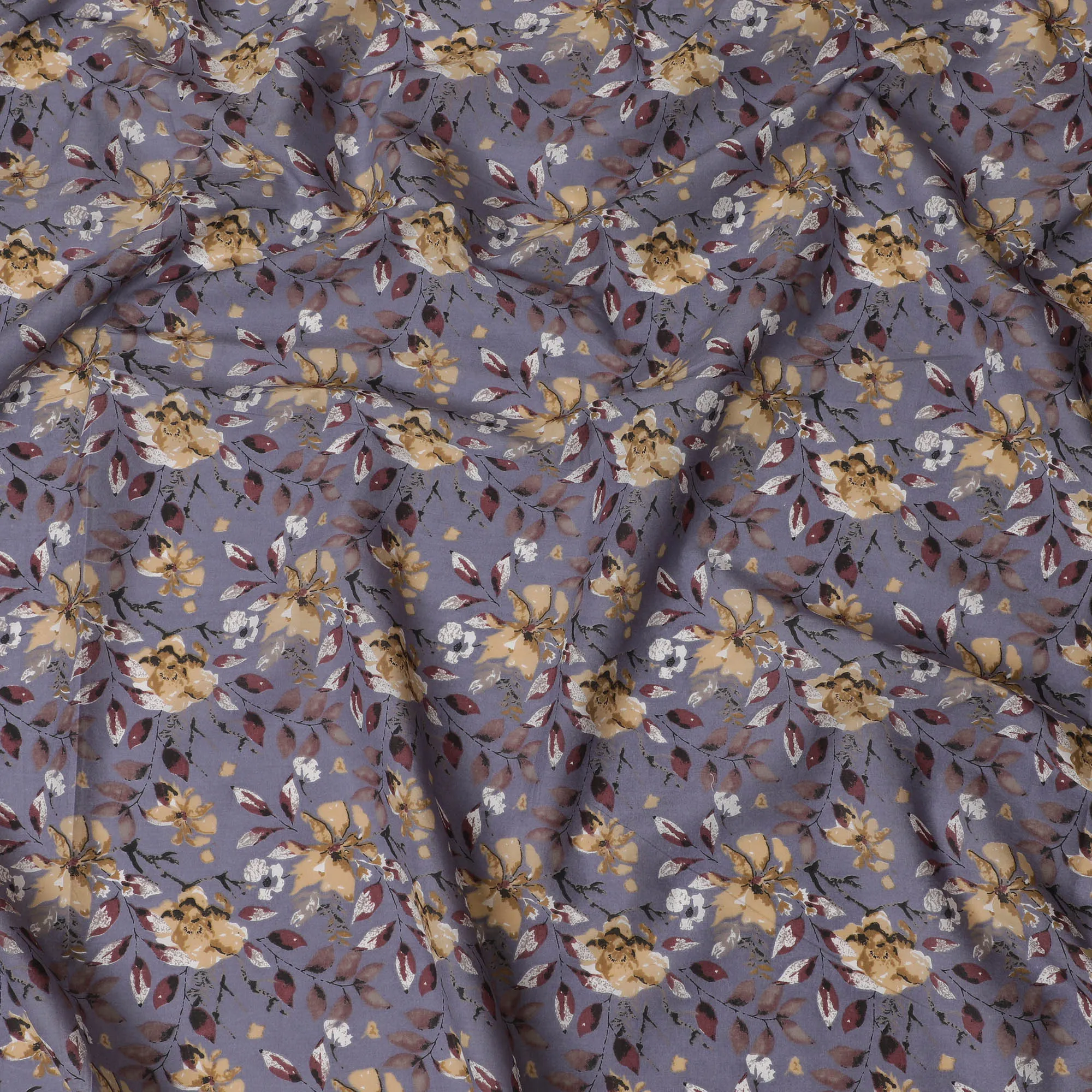Elegant Lavender Floral Print Cotton Lawn Fabric - 110 cm Width-D19973