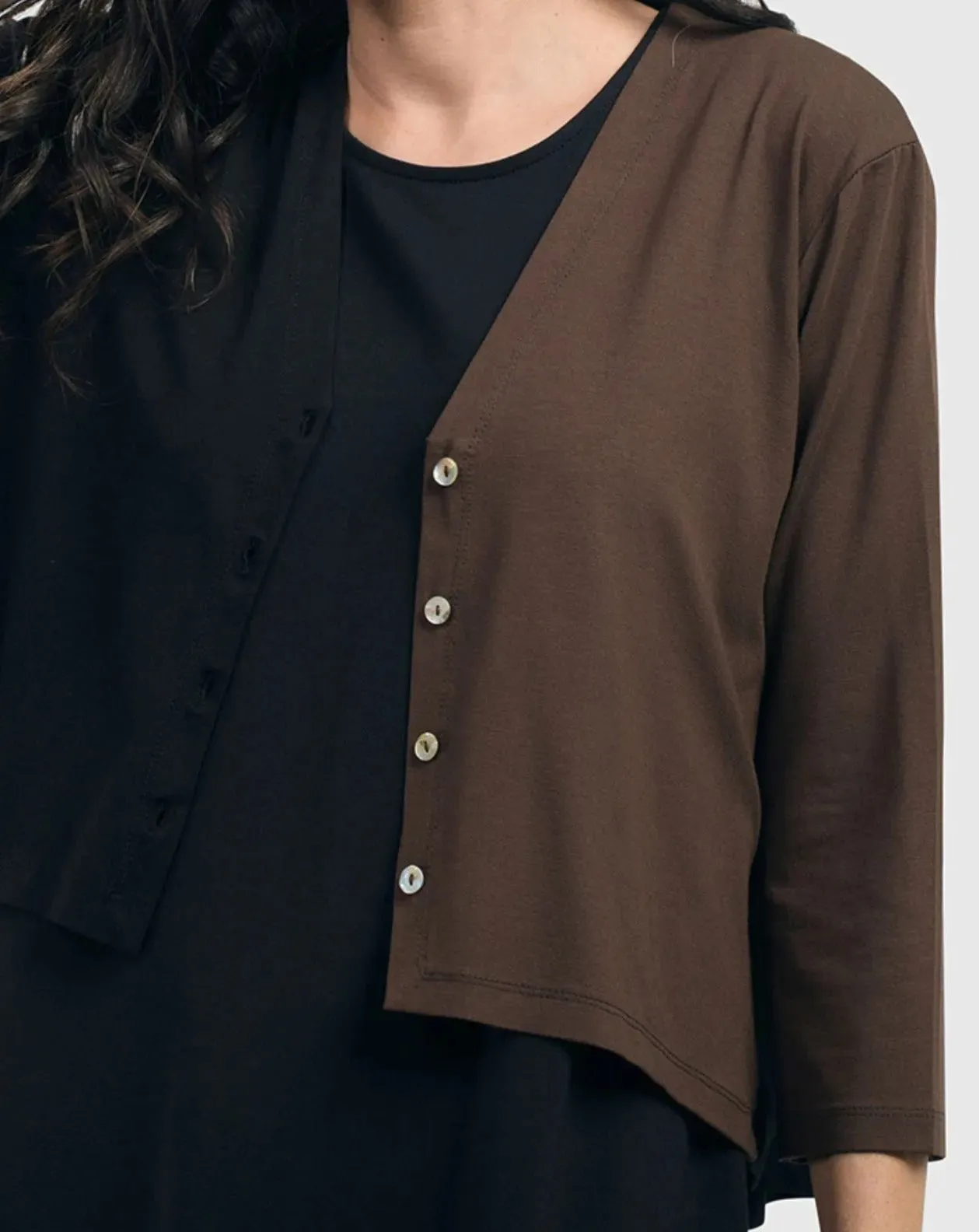 Essential 2-tone Crop Cardigan, Coffee