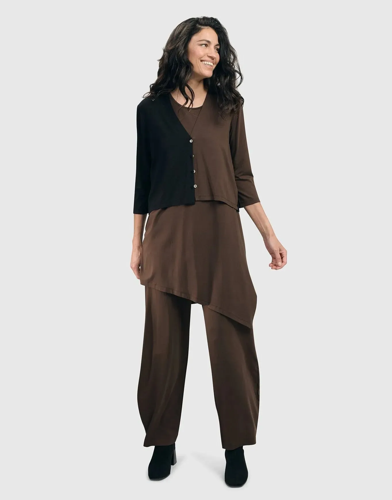 Essential 2-tone Crop Cardigan, Coffee