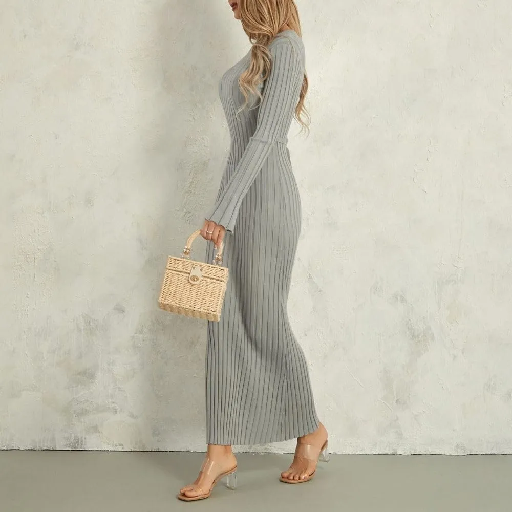 Fall Knit Dresses for Women 2024 Elegant Ribbed Pleated Bodycon Sweater Dress Casual Loose Maternity Dress