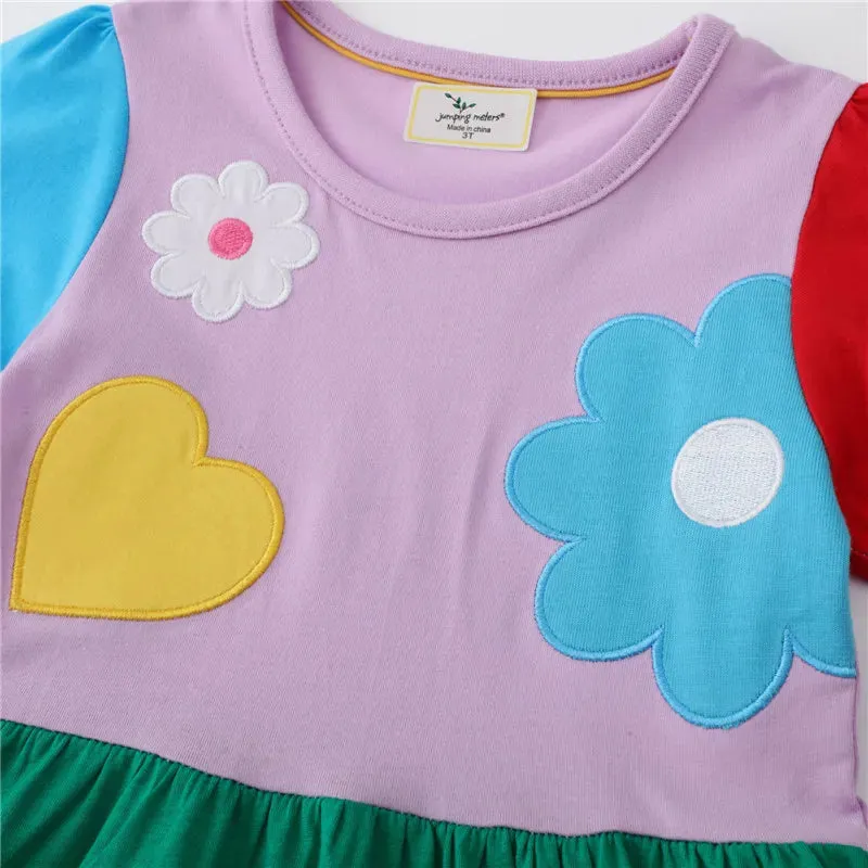 Flowers Hearts Embroidery Little Girls Cotton Princess Dresses