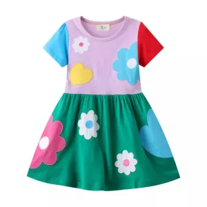 Flowers Hearts Embroidery Little Girls Cotton Princess Dresses