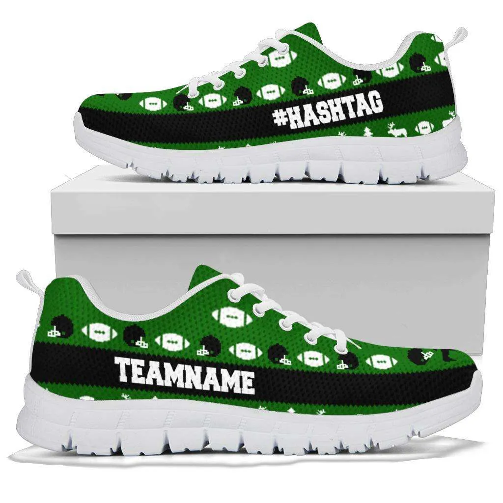 Football Fan Ugly Christmas Sweater Style Personalized With Your Text Running Shoes