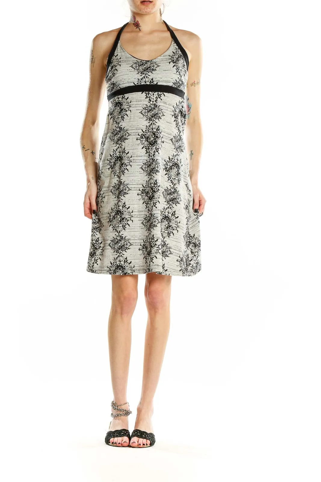 Gray Floral Halter Sundress