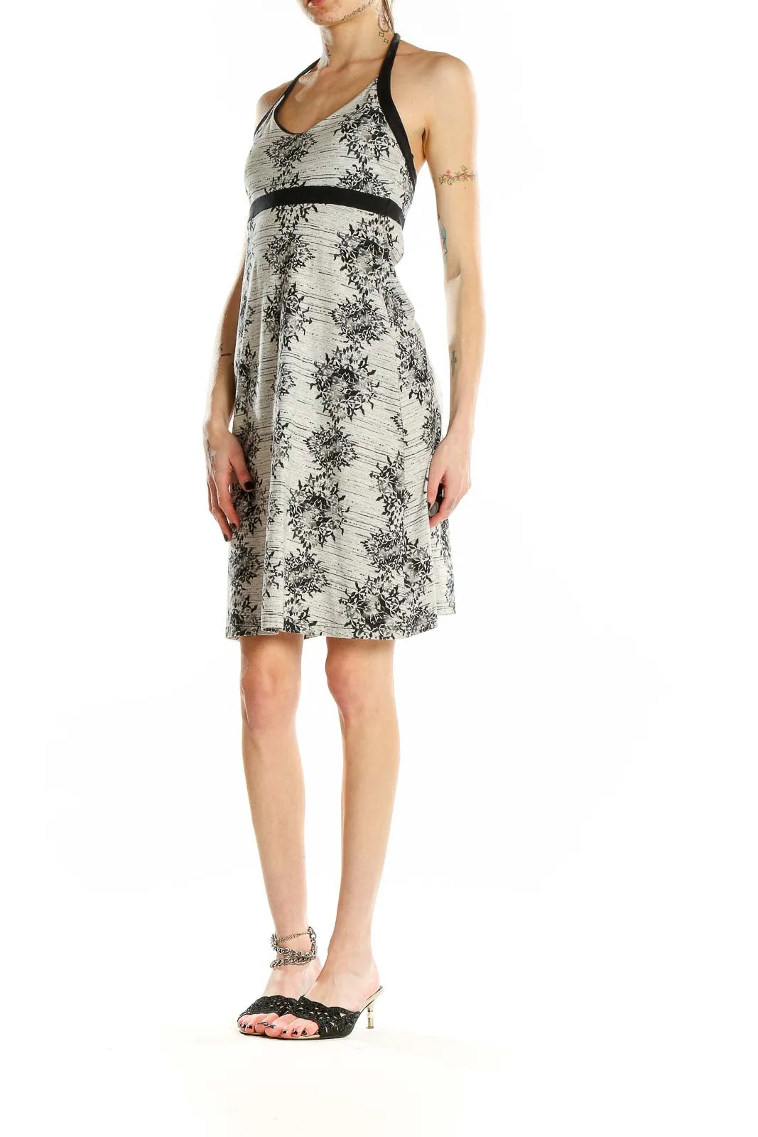 Gray Floral Halter Sundress