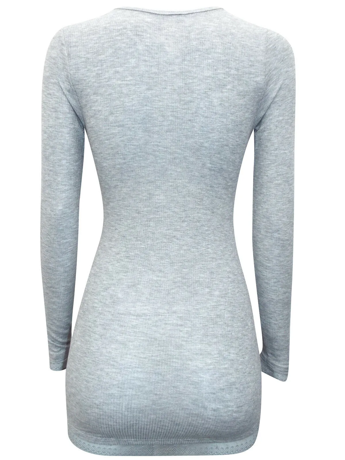 Grey Thermogen Thermal Lace Trim Ribbed Knit Top