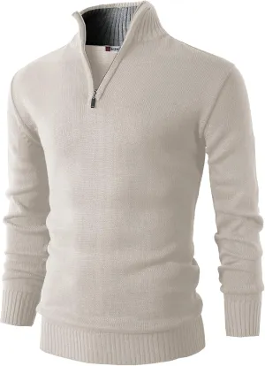 H2H Mens Casual Slim Fit Pullover Sweaters Long Sleeve Knitted Fabric Zip Up Mock Neck Polo Sweater