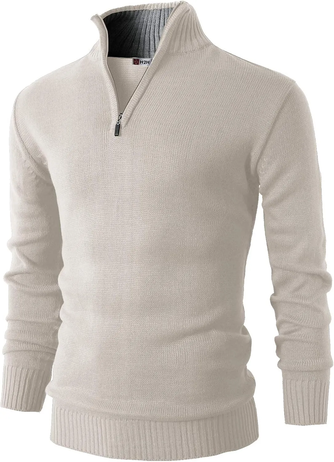 H2H Mens Casual Slim Fit Pullover Sweaters Long Sleeve Knitted Fabric Zip Up Mock Neck Polo Sweater