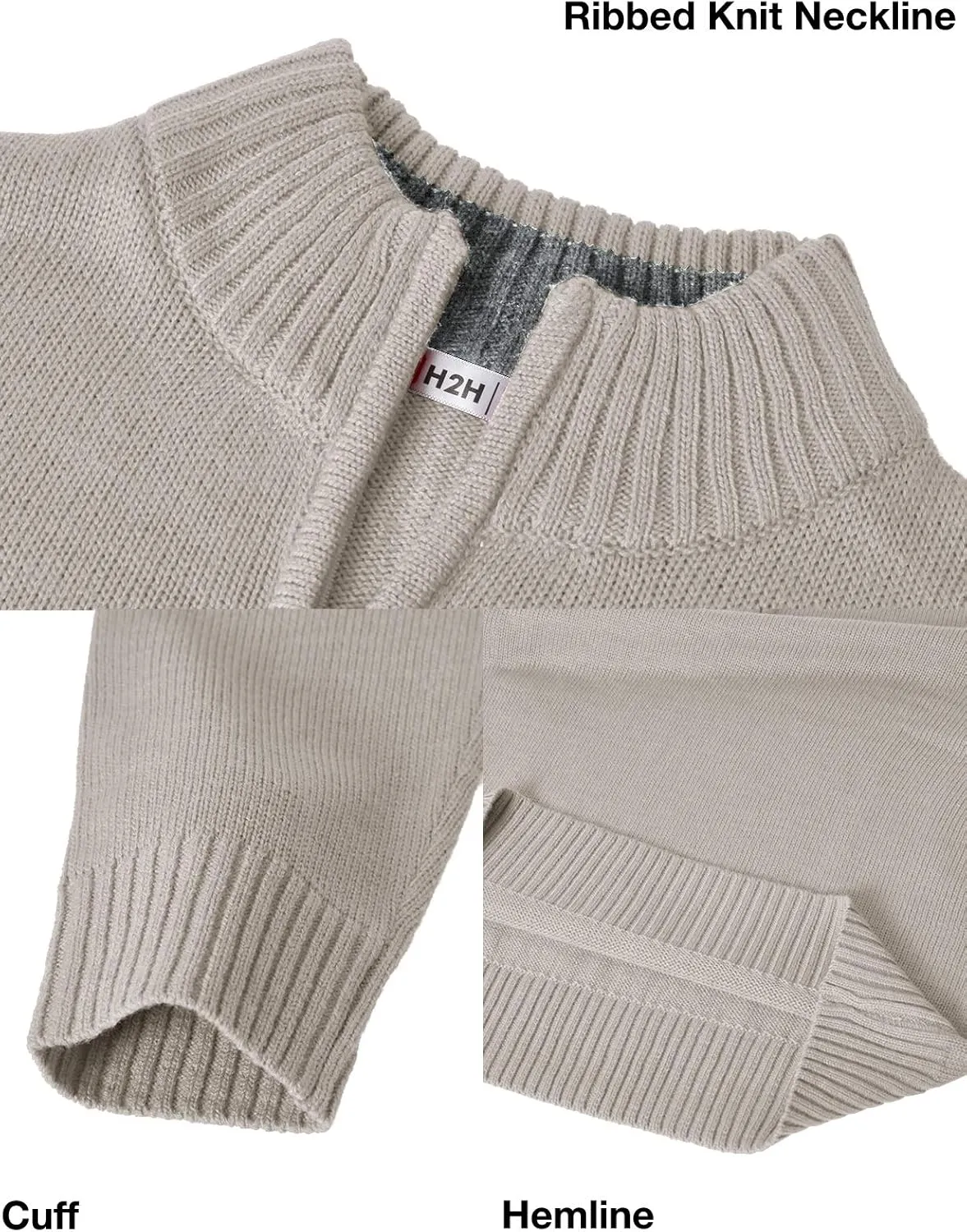 H2H Mens Casual Slim Fit Pullover Sweaters Long Sleeve Knitted Fabric Zip Up Mock Neck Polo Sweater