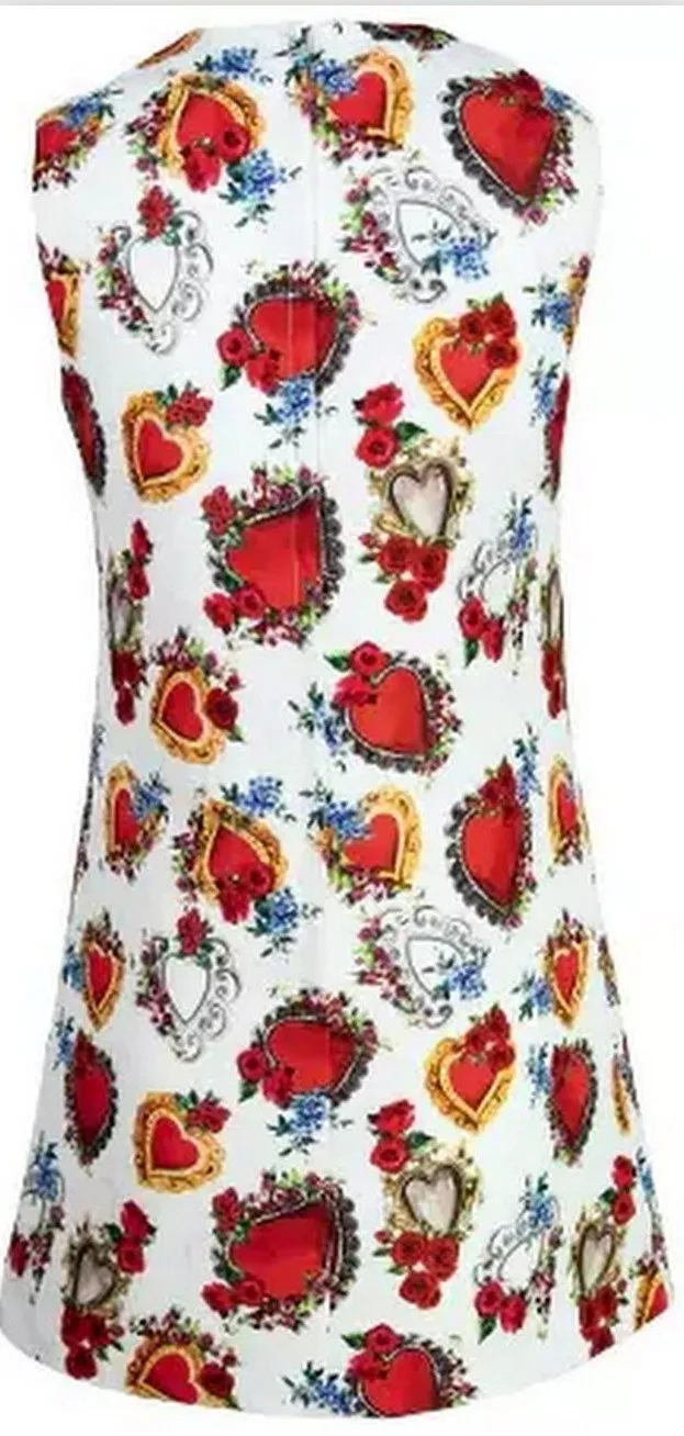 Heart Printed Floral-Appliques Mini Dress
