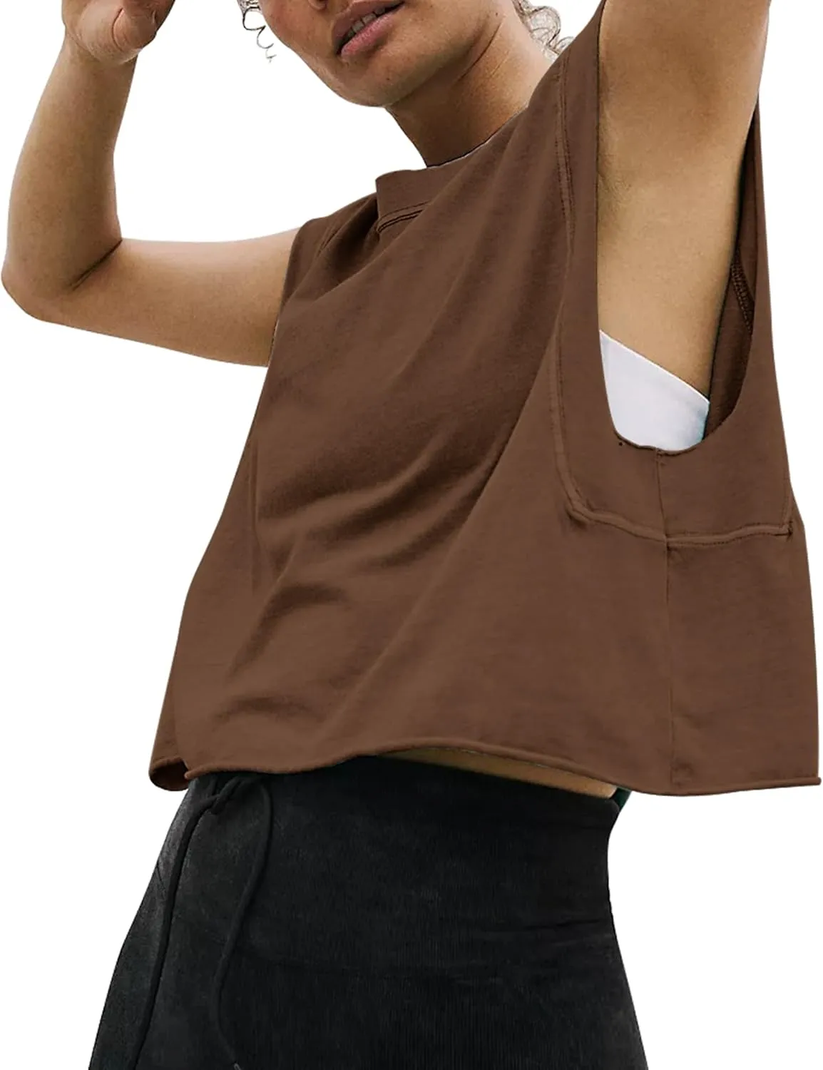 HUGOOME Women Workout Tank Tops Oversized Crop Sleeveless Tee Loose Fit Boxy Basic Yoga Active Summer T Shirts Gym 2025