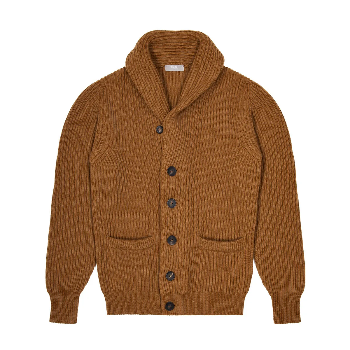 Huntley Cashmere Shawl Neck Ribbed Cardigan in Vintage Vicuna
