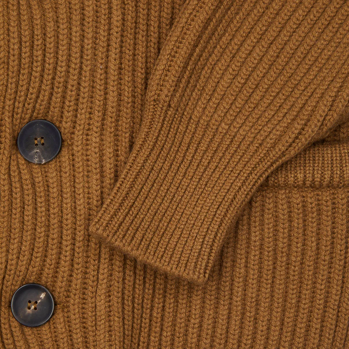Huntley Cashmere Shawl Neck Ribbed Cardigan in Vintage Vicuna