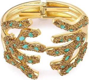 HZMAN Coral Reef Cuff Bracelets for Women Retro Chunky Gold Plated Plant Bracelet Wide Thick Open Hinge Wrist Cuff Bracelet Jewelry Gift