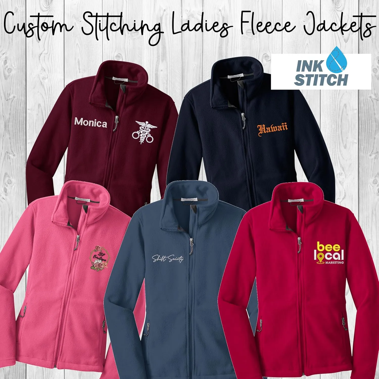 INK STITCH Women L217 Custom Stitching Embroidery Fleece Jackets - Multicolors