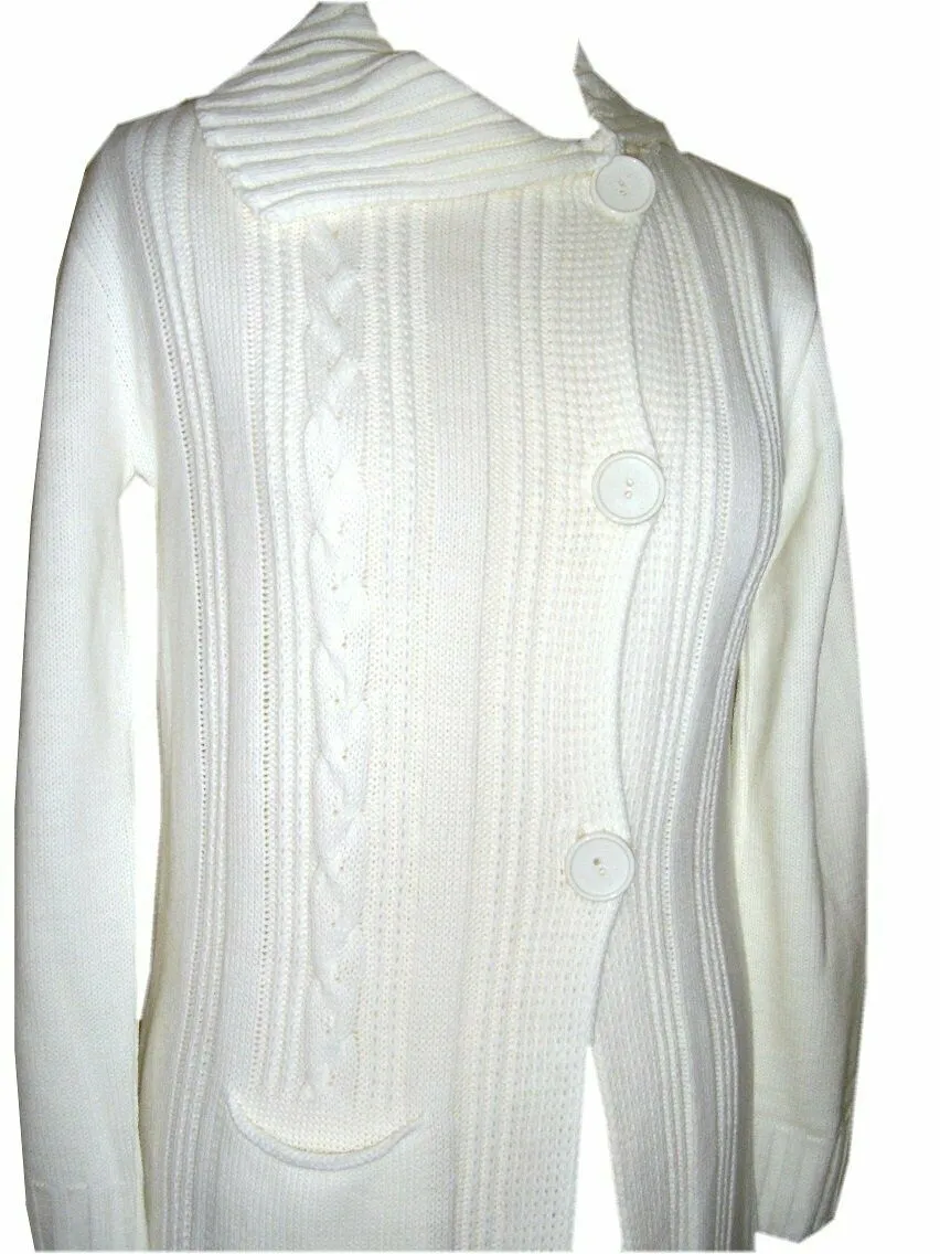 Ivory Chunky Knitted Cable Flap Collar Cardigan