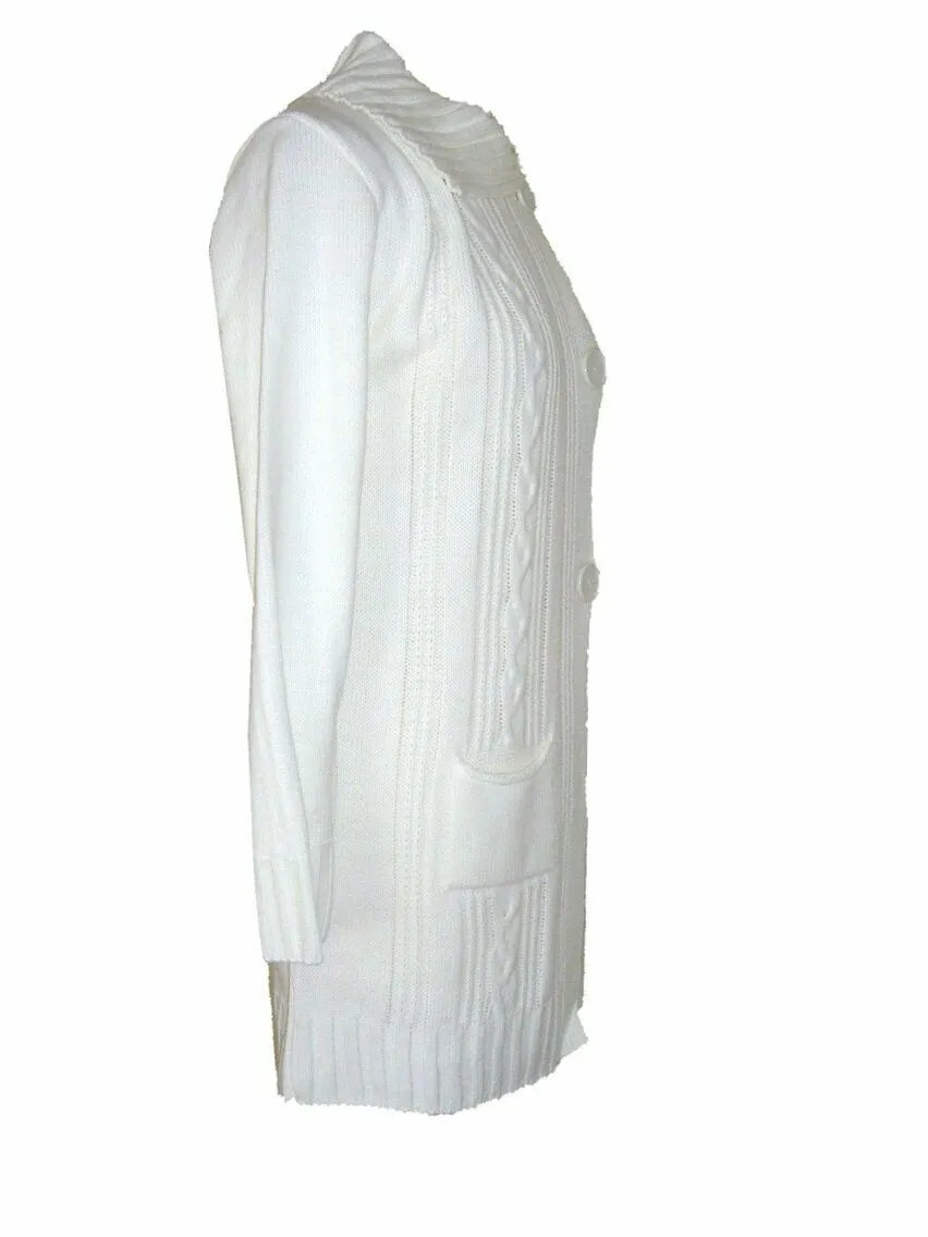 Ivory Chunky Knitted Cable Flap Collar Cardigan