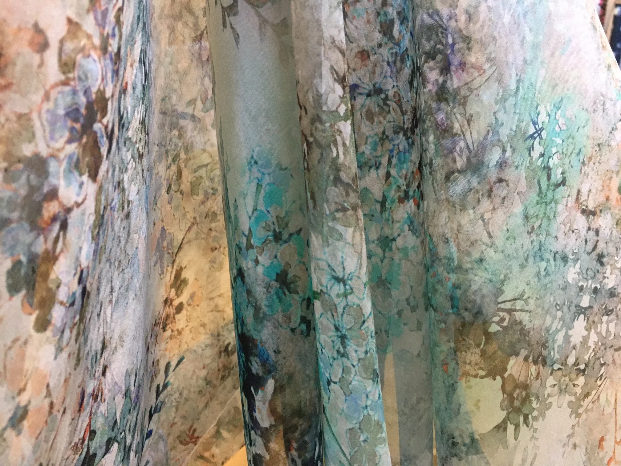 Jardin Teal Chiffon Silk