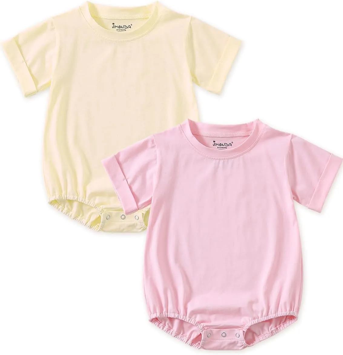 Jimonda Baby Bubble Romper Boy Girl Solid Color T-Shirt Outfits Short Sleeve Bodysuit Organic Cotton 2Pcs