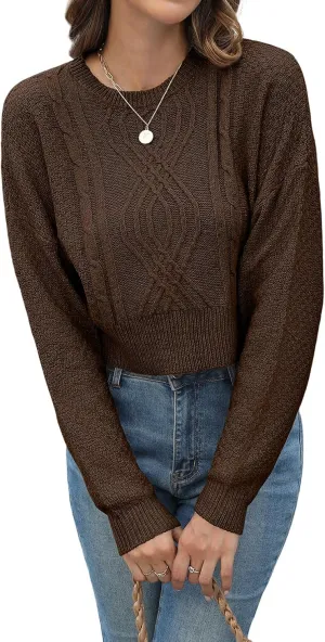 JINKESI Women's Crewneck Long Sleeve Cropped Sweater 2024 Fall Trendy Casual Soft Ribbed Knit Pullover Jumper Tops