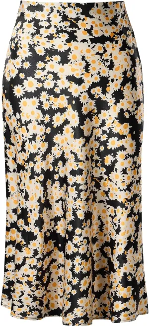 Keasmto Leopard Print Skirt for Women Cheetah High Waist Silk Satin Elasticized Skirts