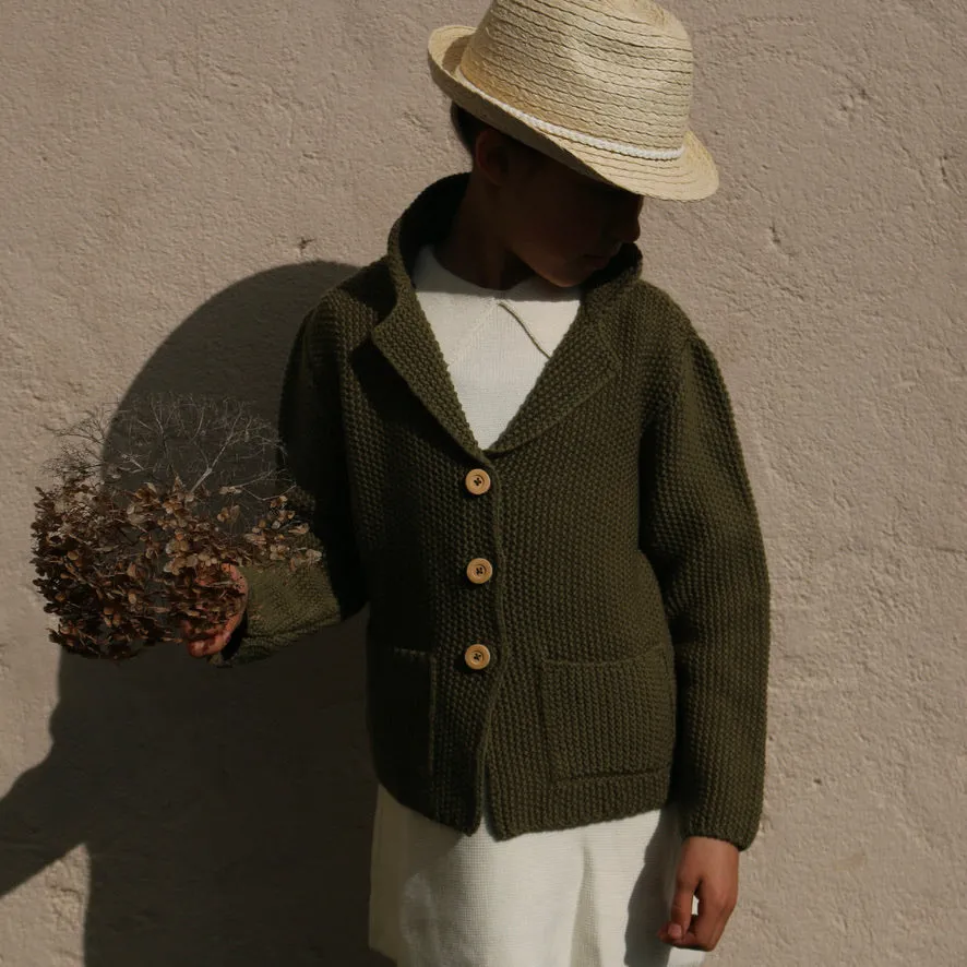 Knitted Wool Moss Blazer - Olive - 3-8y