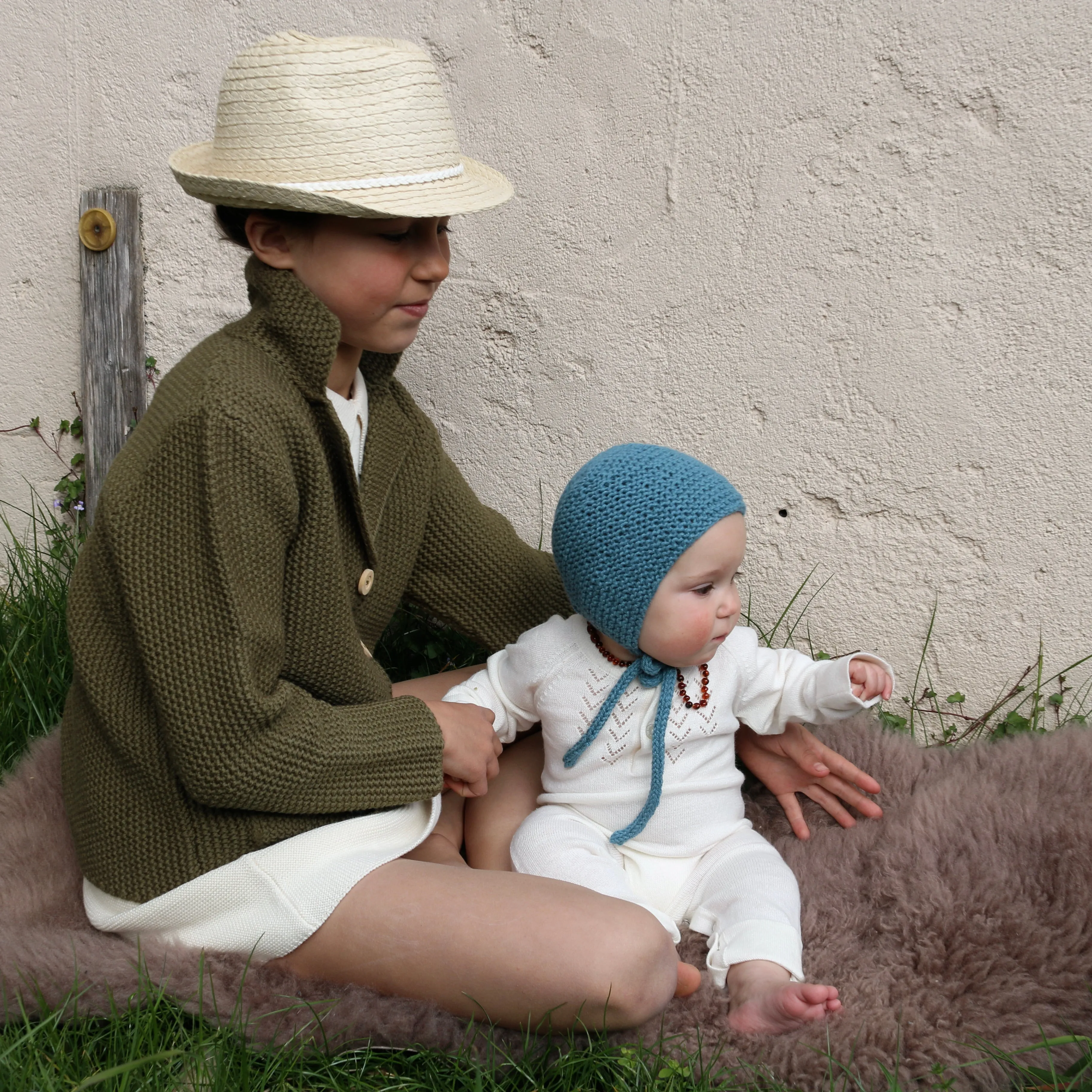 Knitted Wool Moss Blazer - Olive - 3-8y