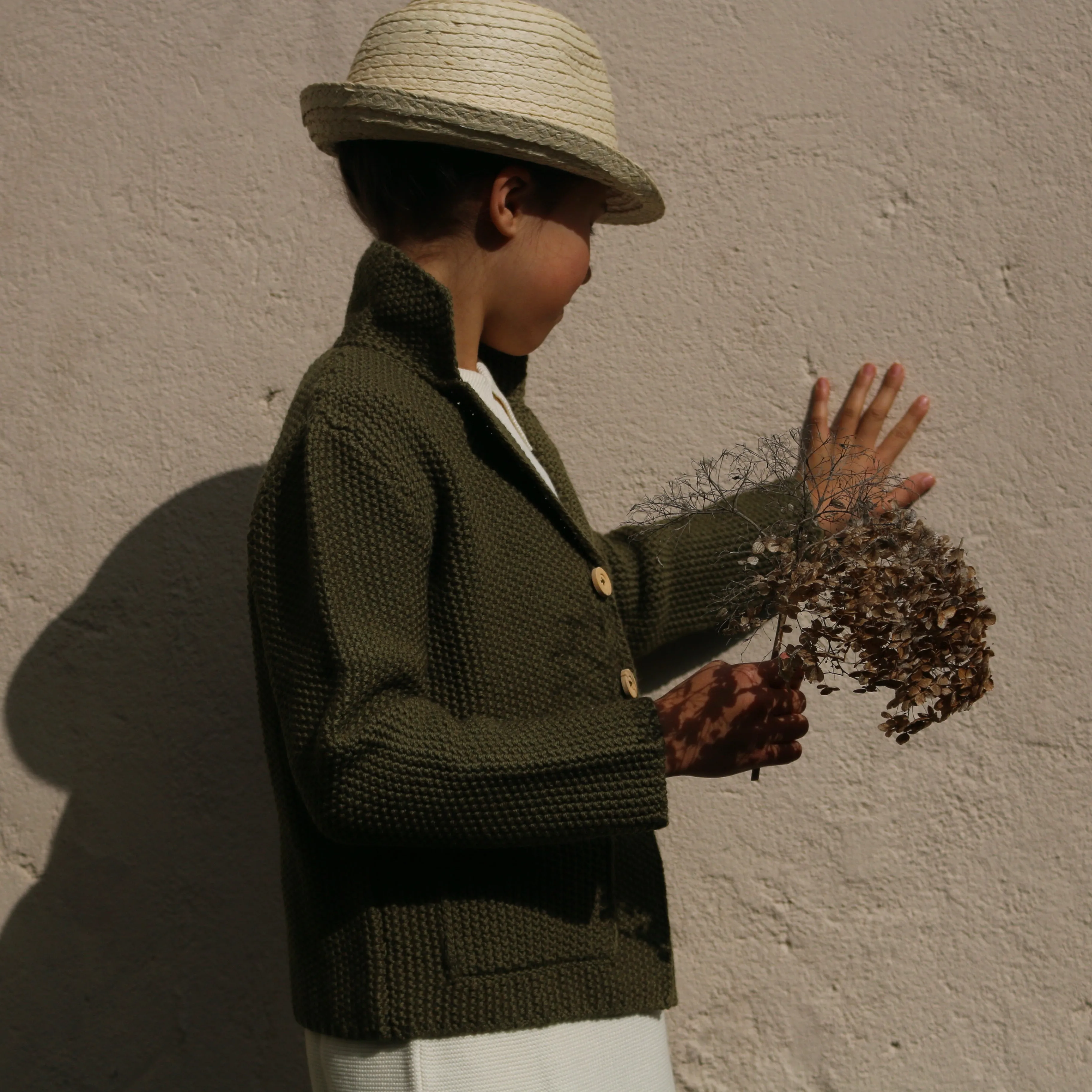 Knitted Wool Moss Blazer - Olive - 3-8y