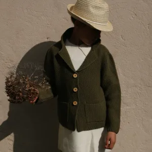 Knitted Wool Moss Blazer - Olive - 3-8y