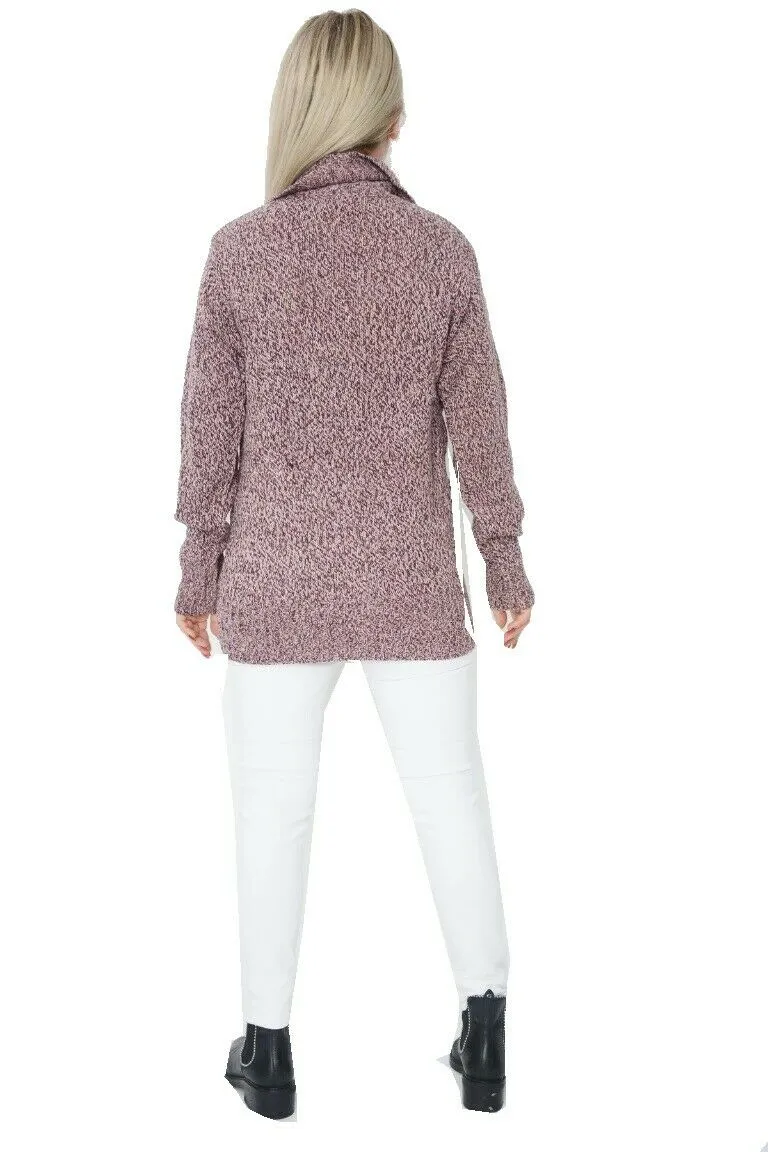 Ladies Purple Marl Patterned Knitted Button Down Cardigan
