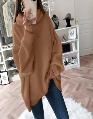 Ladies Solid Color Long Sleeves High Collar Top