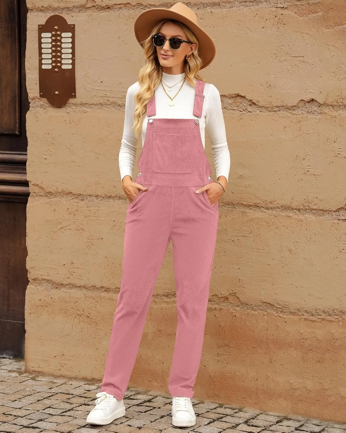 LookbookStore Womens Overalls Corduroy Bib Adjustable Straps Fashion Jumpsuit Overall for Women with Pocket