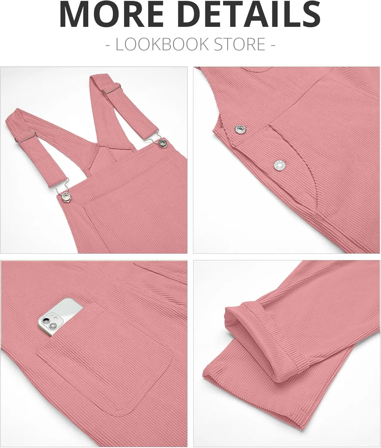 LookbookStore Womens Overalls Corduroy Bib Adjustable Straps Fashion Jumpsuit Overall for Women with Pocket