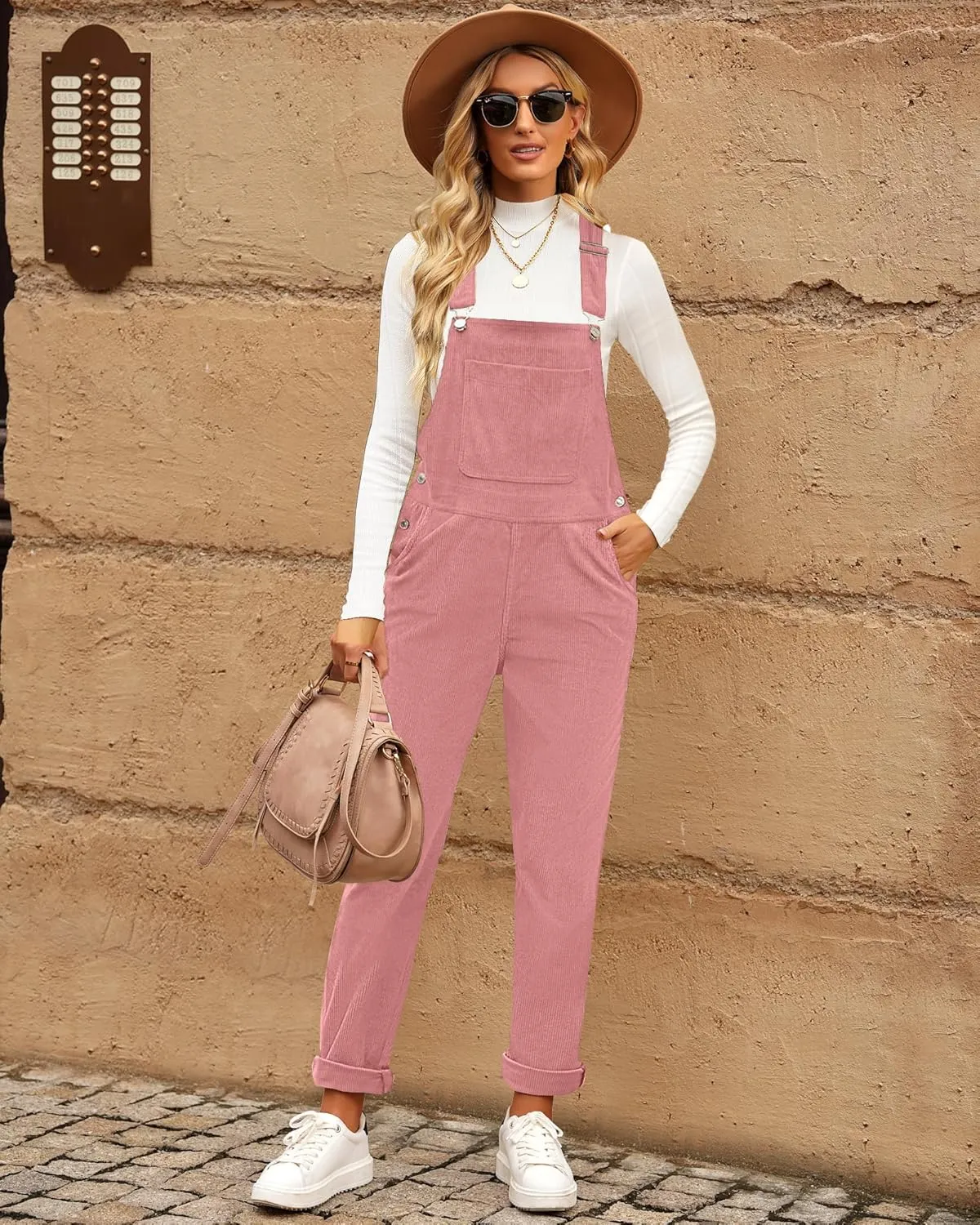 LookbookStore Womens Overalls Corduroy Bib Adjustable Straps Fashion Jumpsuit Overall for Women with Pocket