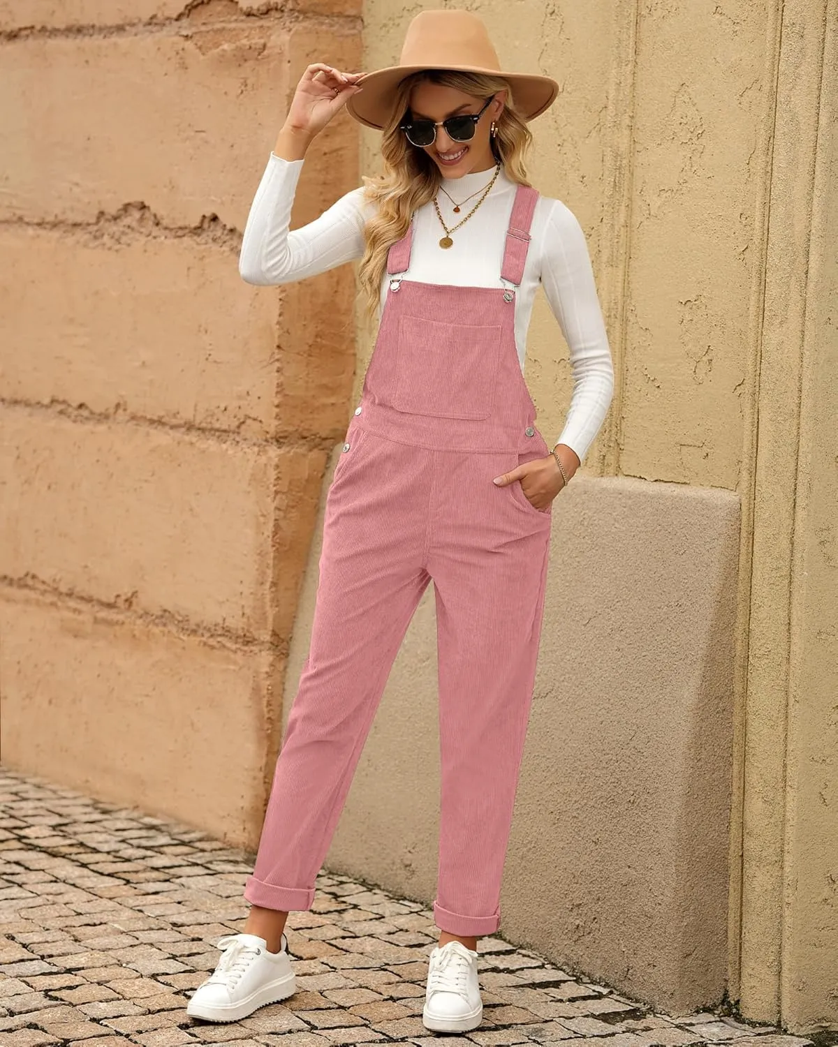 LookbookStore Womens Overalls Corduroy Bib Adjustable Straps Fashion Jumpsuit Overall for Women with Pocket