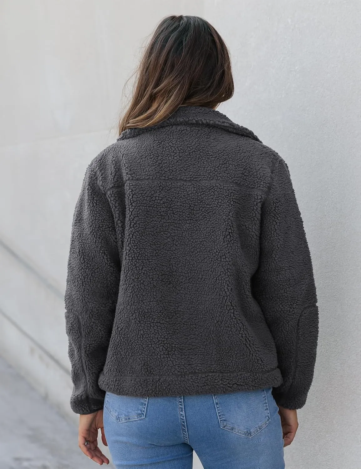 luvamia Sherpa Jackets for Women Trendy Zip Up Long Sleeve Winter Fall Casual Warm Fleece Coat Jackets with Pockets