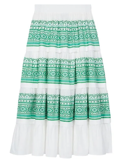 Maje
 Embroidered Tiered A-Line Maxi Skirt