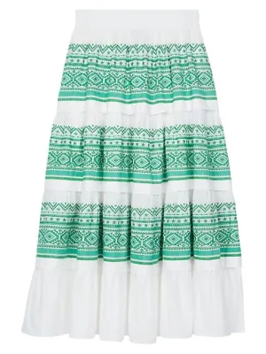 Maje
 Embroidered Tiered A-Line Maxi Skirt
