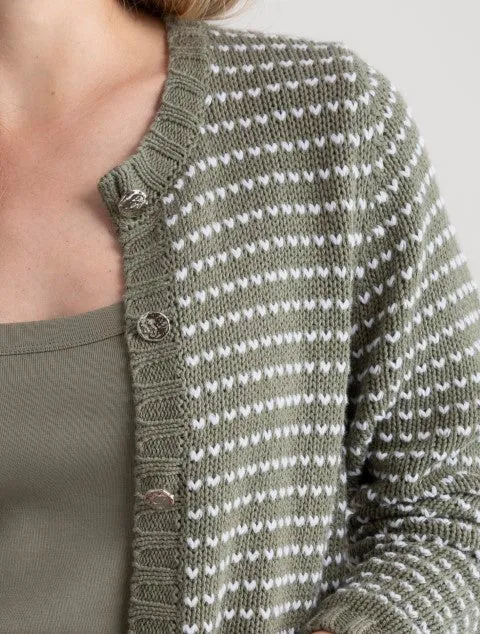 Marble Khaki with White Hearts Super Soft Button Cardigan - 100% Cotton