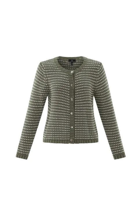 Marble Khaki with White Hearts Super Soft Button Cardigan - 100% Cotton
