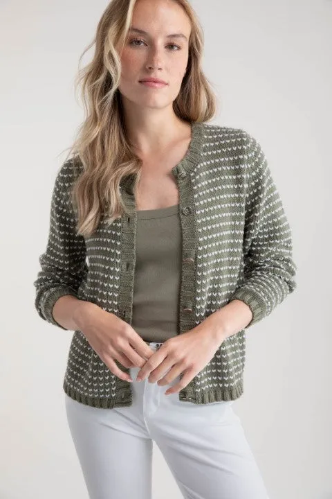 Marble Khaki with White Hearts Super Soft Button Cardigan - 100% Cotton