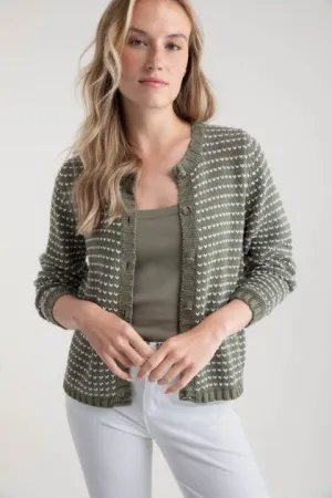 Marble Khaki with White Hearts Super Soft Button Cardigan - 100% Cotton