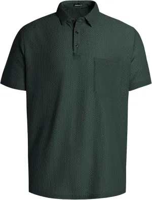 Men's Casual Short Sleeve Bubble Jacquard Polo Shirt Solid Collared T-Shirt Golf Polo Shirts with Pocket