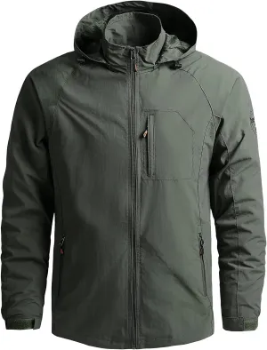 Men's Lightweight Shell Jacket Waterproof Windbreaker Rain Coat for Hiking Travel Climbing with Removable Hood